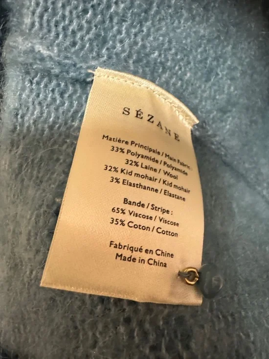 Sezane Teal Blue Gold Polka Dot Short Sleeve Knit Sweater Size XS NWOT - Picture 8 of 9